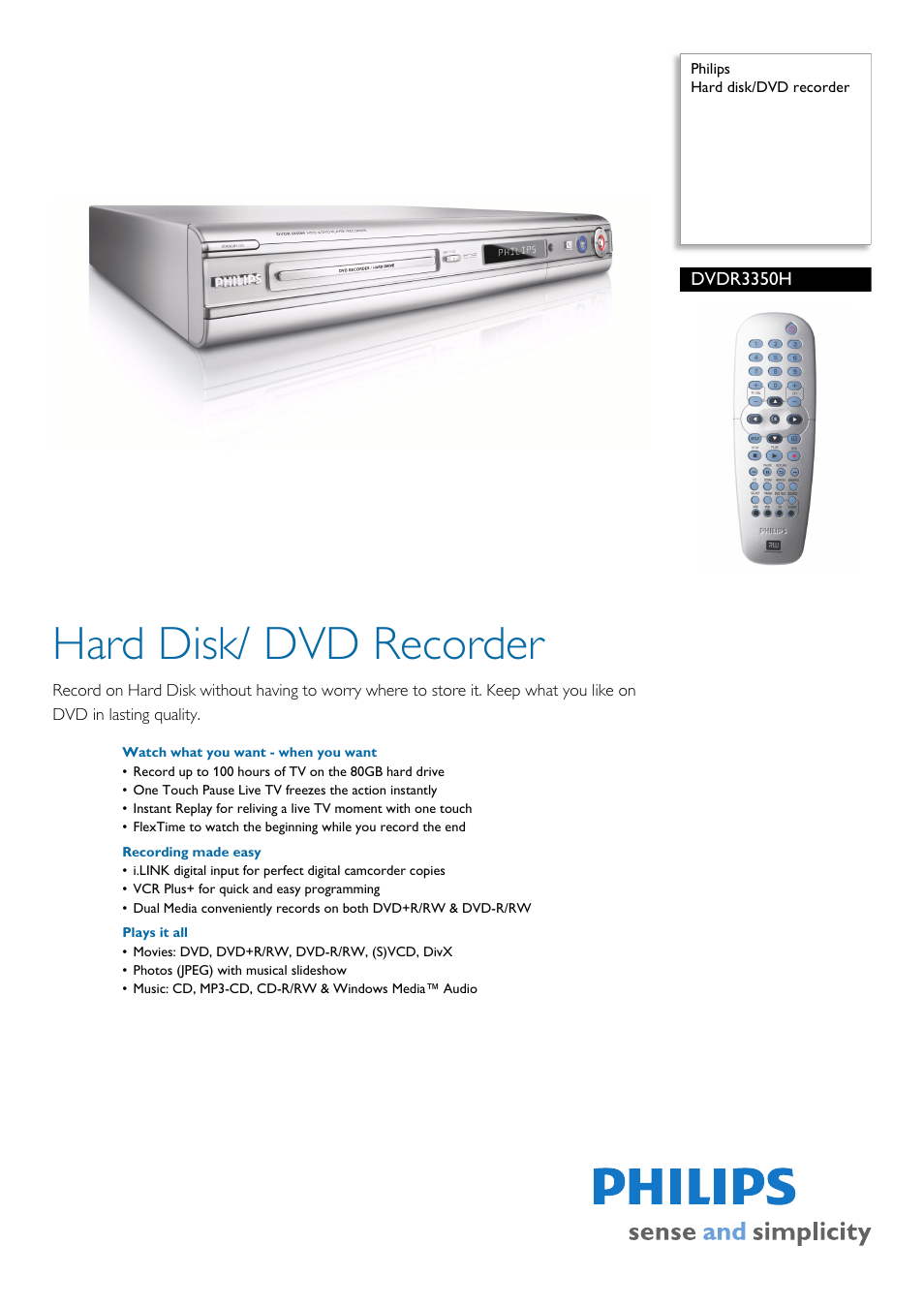 Philips DVDR3350H-37B User Manual | 3 pages