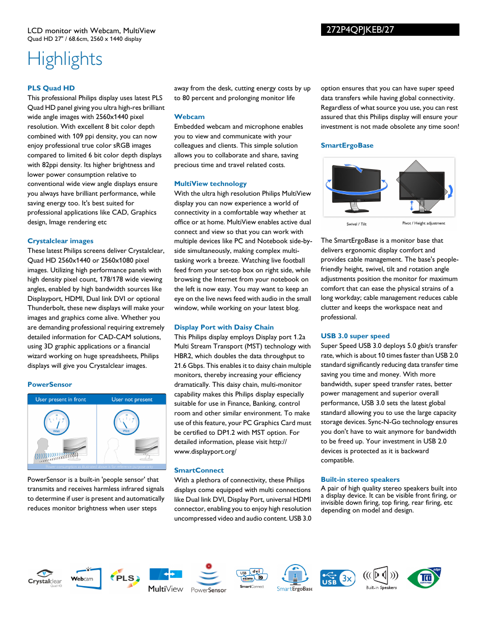 Highlights | Philips 272P4QPJKEB-27 User Manual | Page 2 / 3