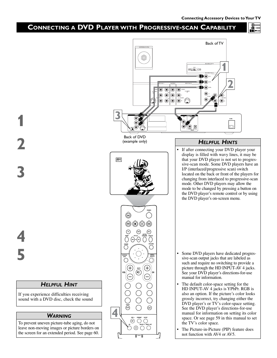 Dvd p, Onnecting a, Layer with | Rogressive, Scan, Apability, Elpful, Arning, Ints | Philips 51 in Digital Widescreen HDTV Monitor User Manual | Page 13 / 72