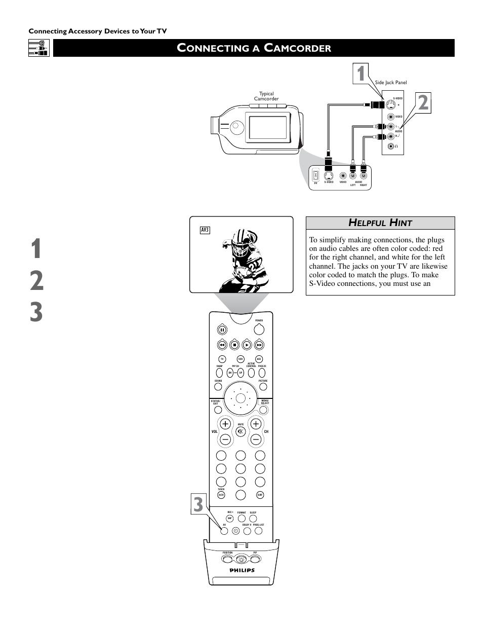 Onnecting a, Amcorder, Elpful | Philips 51 in Digital Widescreen HDTV Monitor User Manual | Page 16 / 72