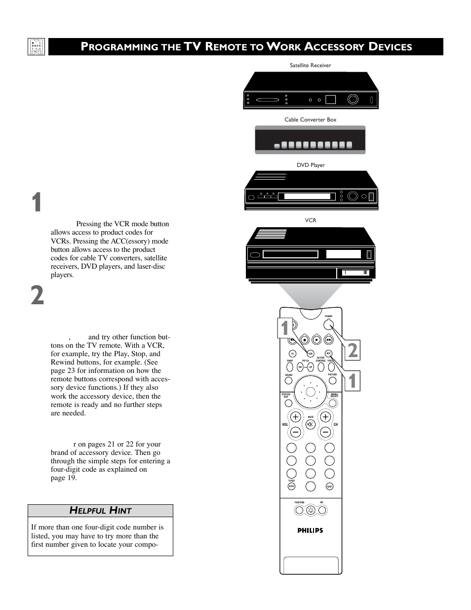 Tv r, Rogramming the, Emote to | Ccessory, Evices | Philips 51 in Digital Widescreen HDTV Monitor User Manual | Page 18 / 72