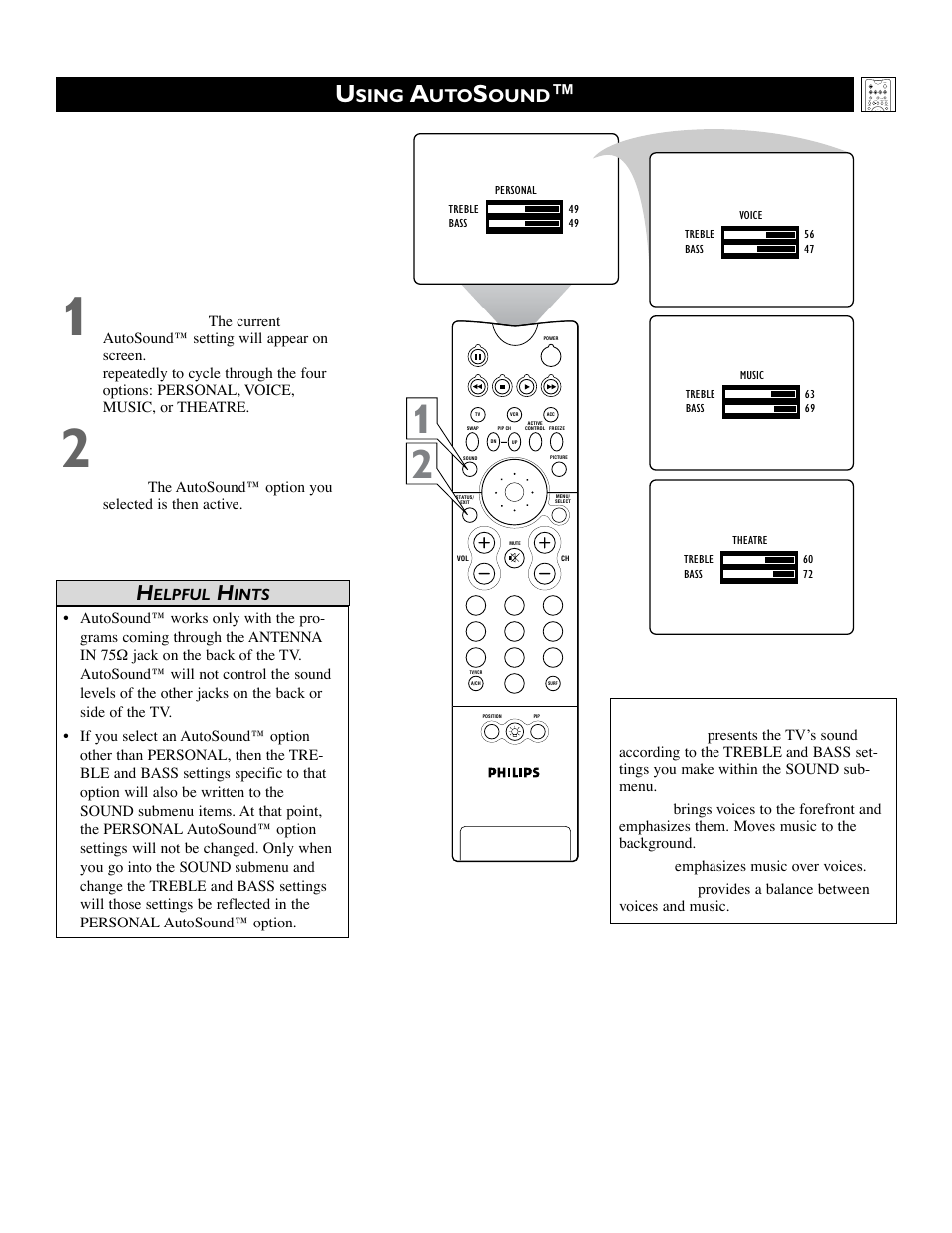 Sing, Ound | Philips 51 in Digital Widescreen HDTV Monitor User Manual | Page 25 / 72