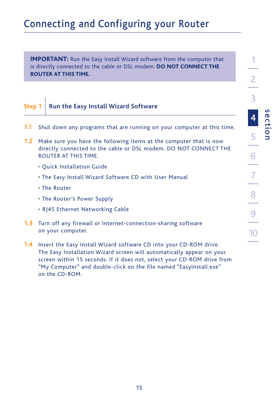 Connecting and configuring your router, Se ct io n | Ativa AWGR54 User Manual | Page 17 / 106