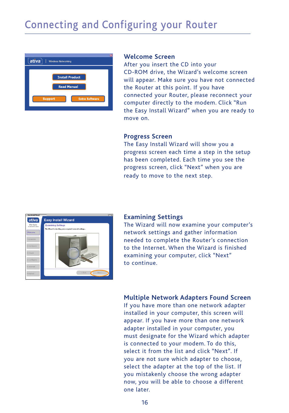 Connecting and configuring your router | Ativa AWGR54 User Manual | Page 18 / 106