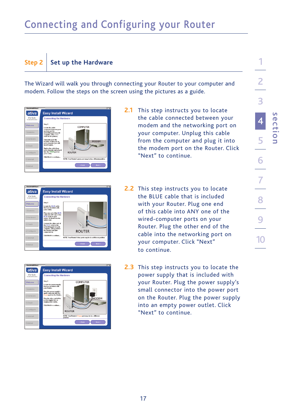 Connecting and configuring your router | Ativa AWGR54 User Manual | Page 19 / 106