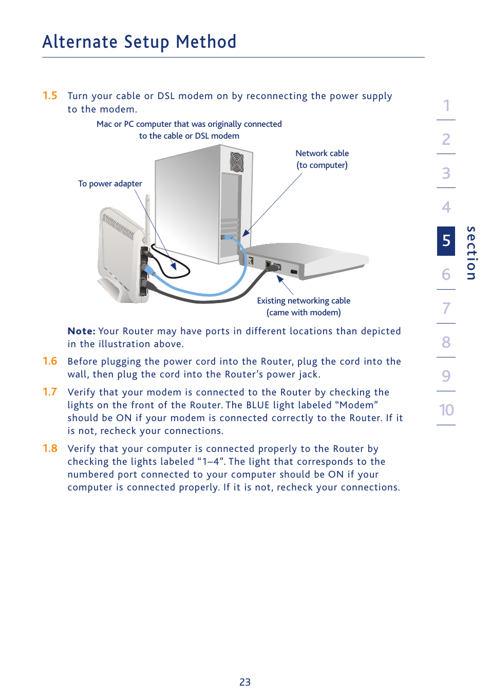 Alternate setup method, Se ct io n | Ativa AWGR54 User Manual | Page 25 / 106