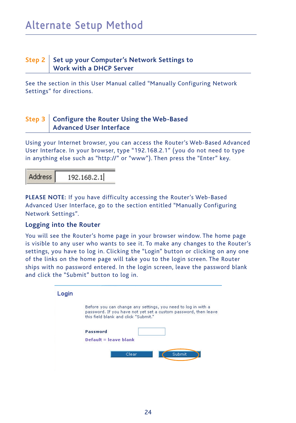 Alternate setup method | Ativa AWGR54 User Manual | Page 26 / 106