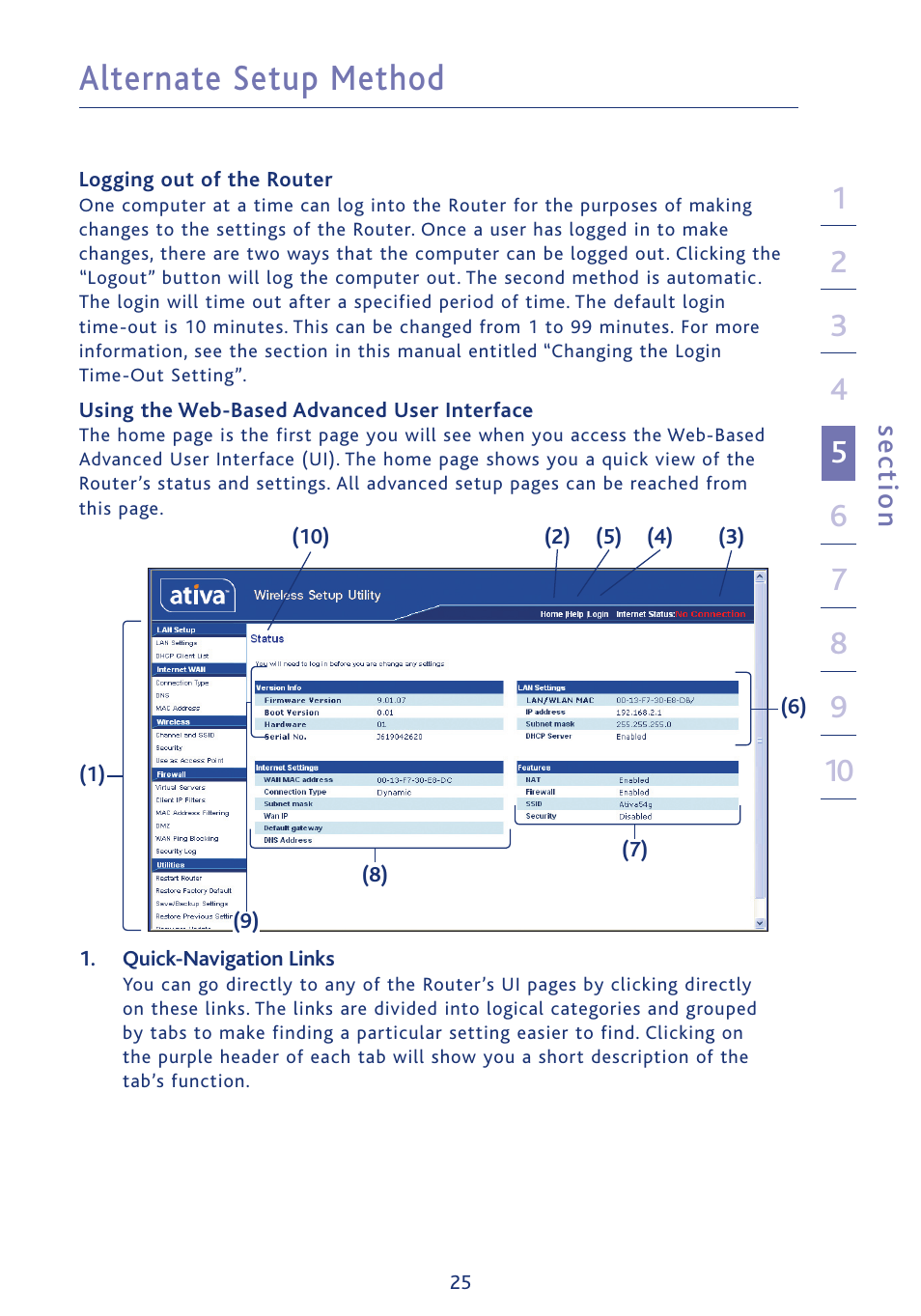 Alternate setup method, Se ct io n | Ativa AWGR54 User Manual | Page 27 / 106