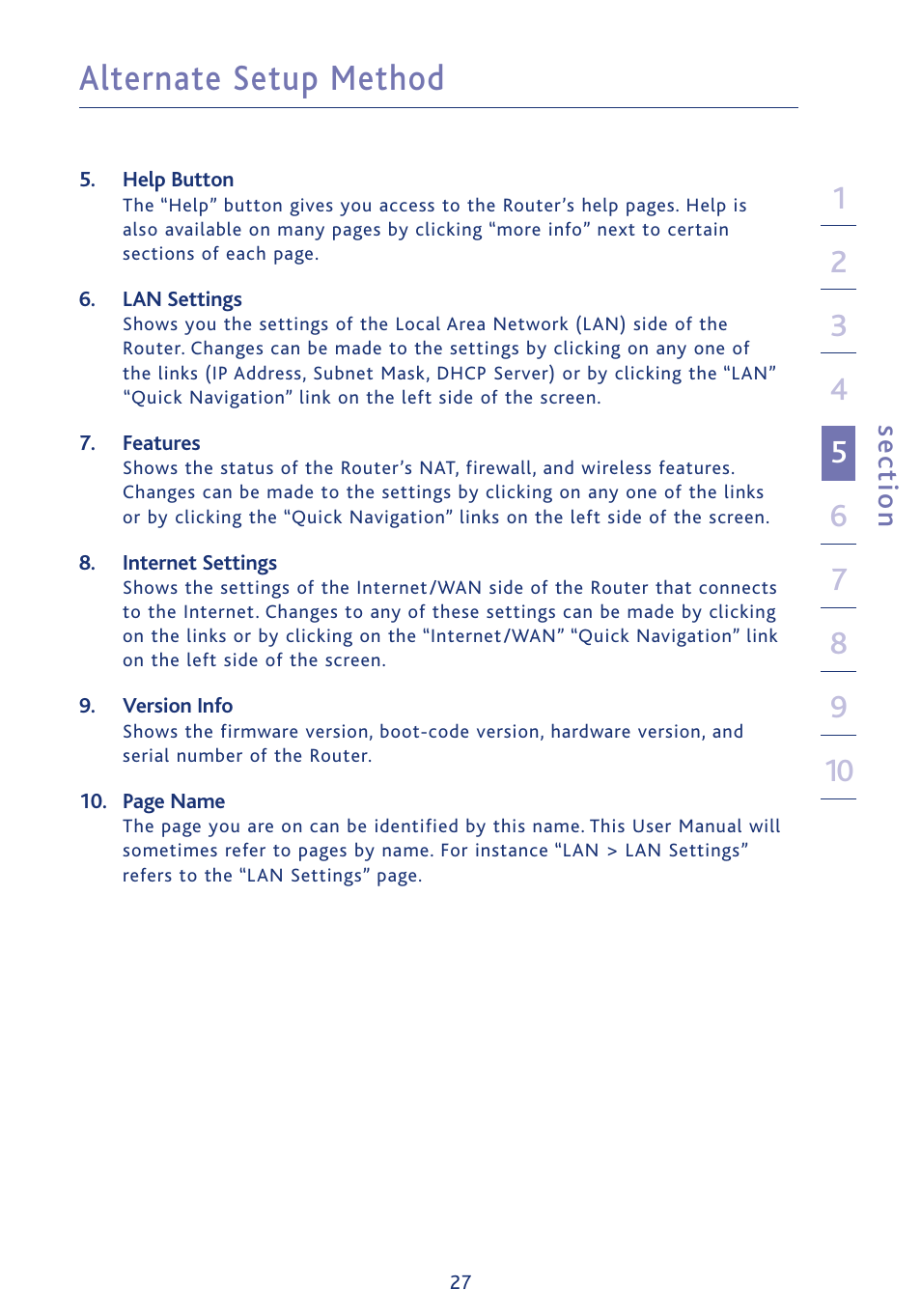 Alternate setup method, Se ct io n | Ativa AWGR54 User Manual | Page 29 / 106