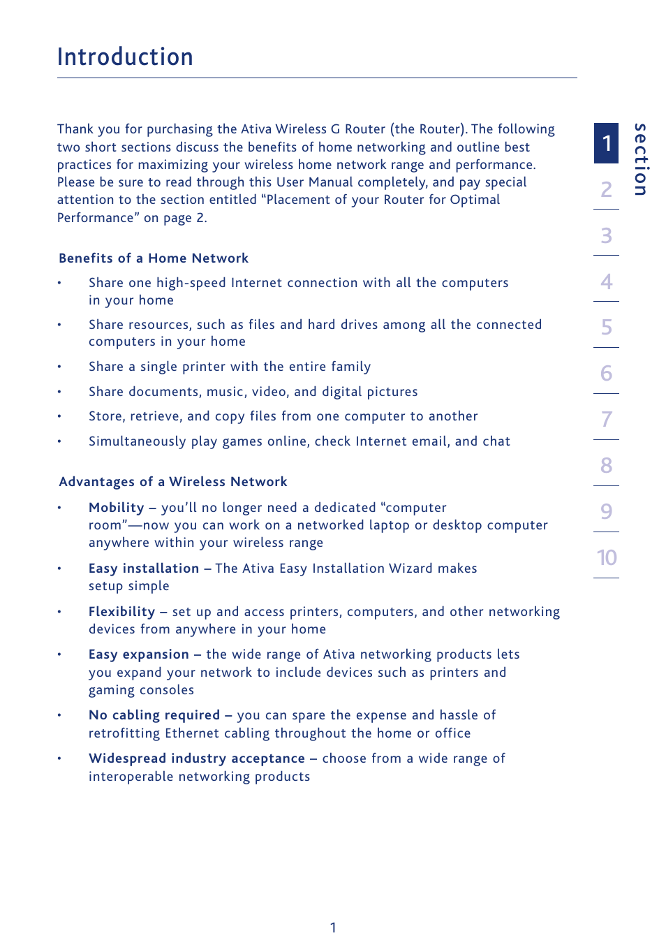 Introduction, Se ct io n | Ativa AWGR54 User Manual | Page 3 / 106