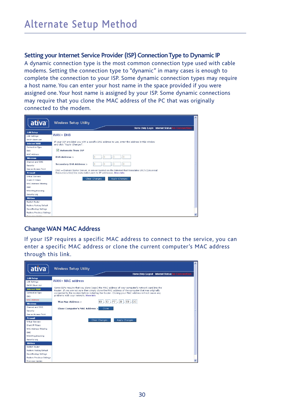 Alternate setup method | Ativa AWGR54 User Manual | Page 32 / 106