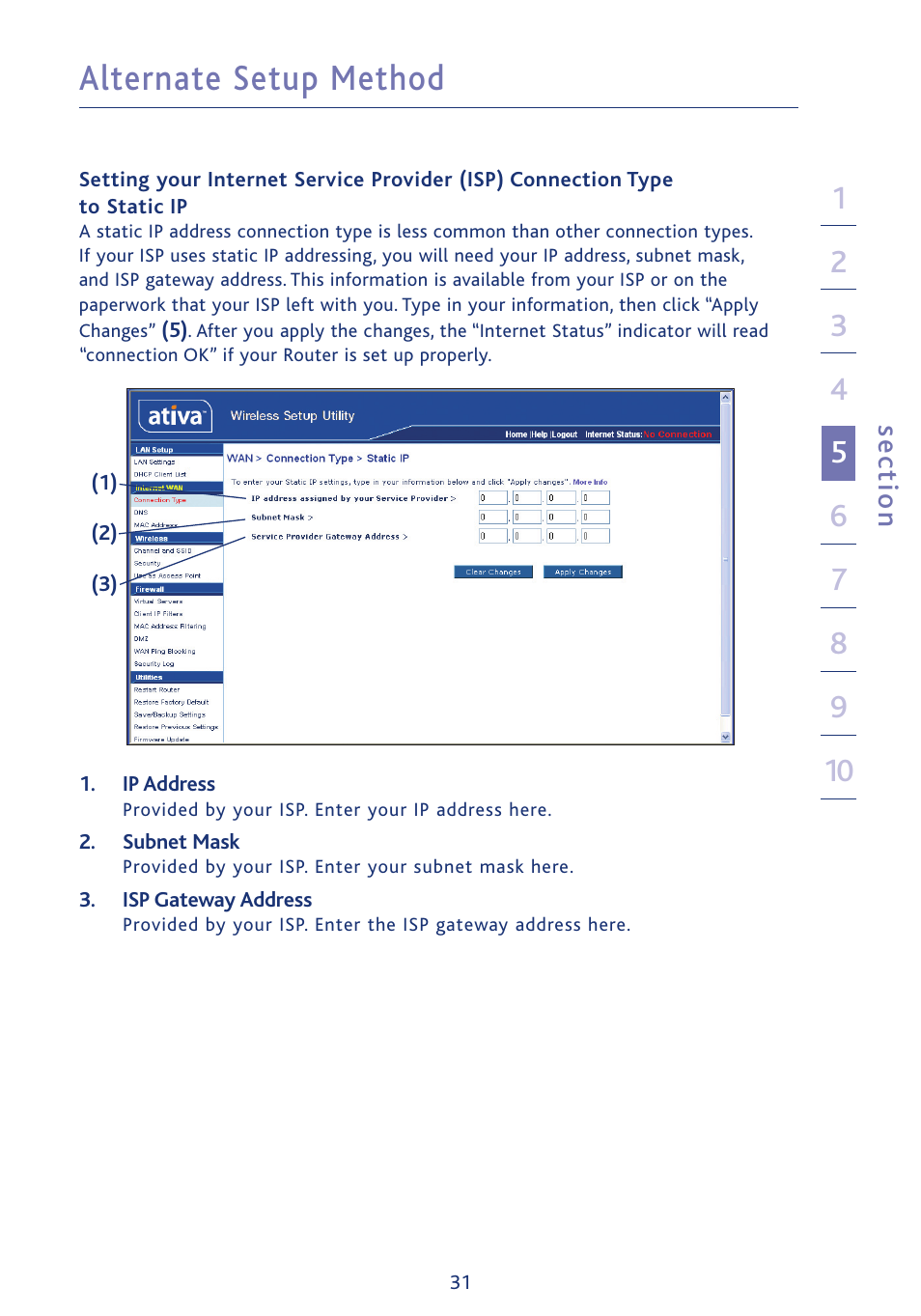 Alternate setup method, Se ct io n | Ativa AWGR54 User Manual | Page 33 / 106