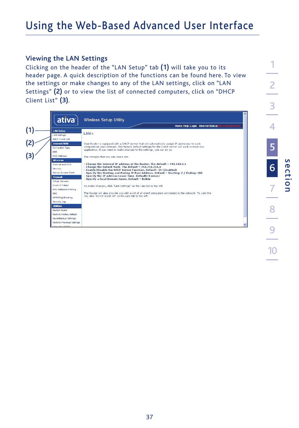 Using the web-based advanced user interface, Se ct io n | Ativa AWGR54 User Manual | Page 39 / 106