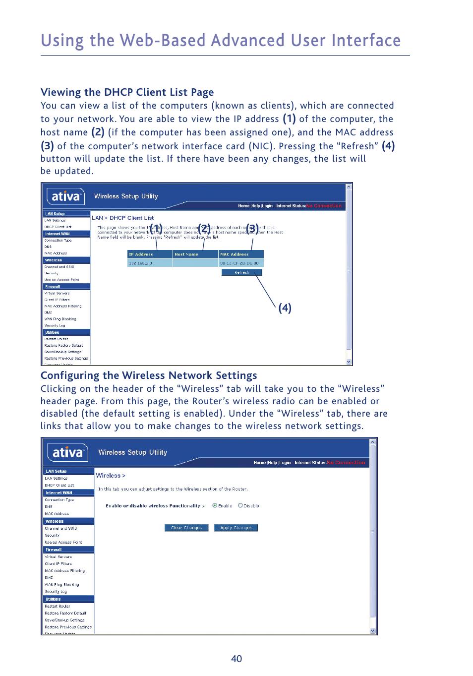 Using the web-based advanced user interface | Ativa AWGR54 User Manual | Page 42 / 106