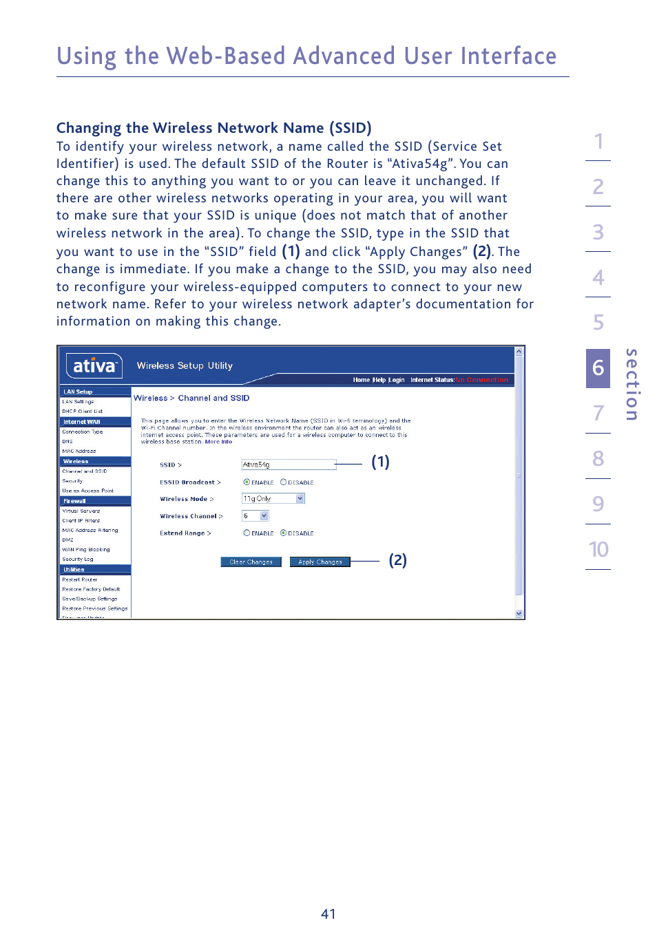 Using the web-based advanced user interface | Ativa AWGR54 User Manual | Page 43 / 106