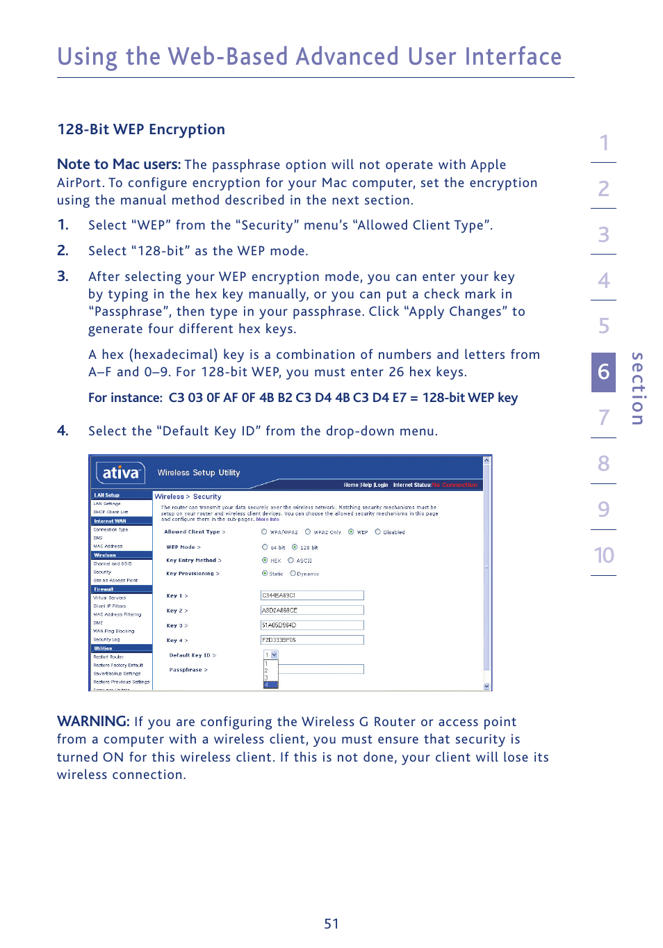 Using the web-based advanced user interface, Se ct io n | Ativa AWGR54 User Manual | Page 53 / 106