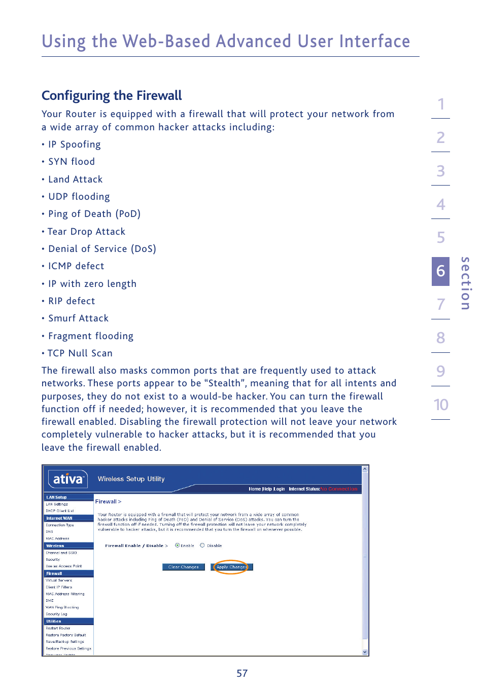 Using the web-based advanced user interface, Se ct io n | Ativa AWGR54 User Manual | Page 59 / 106