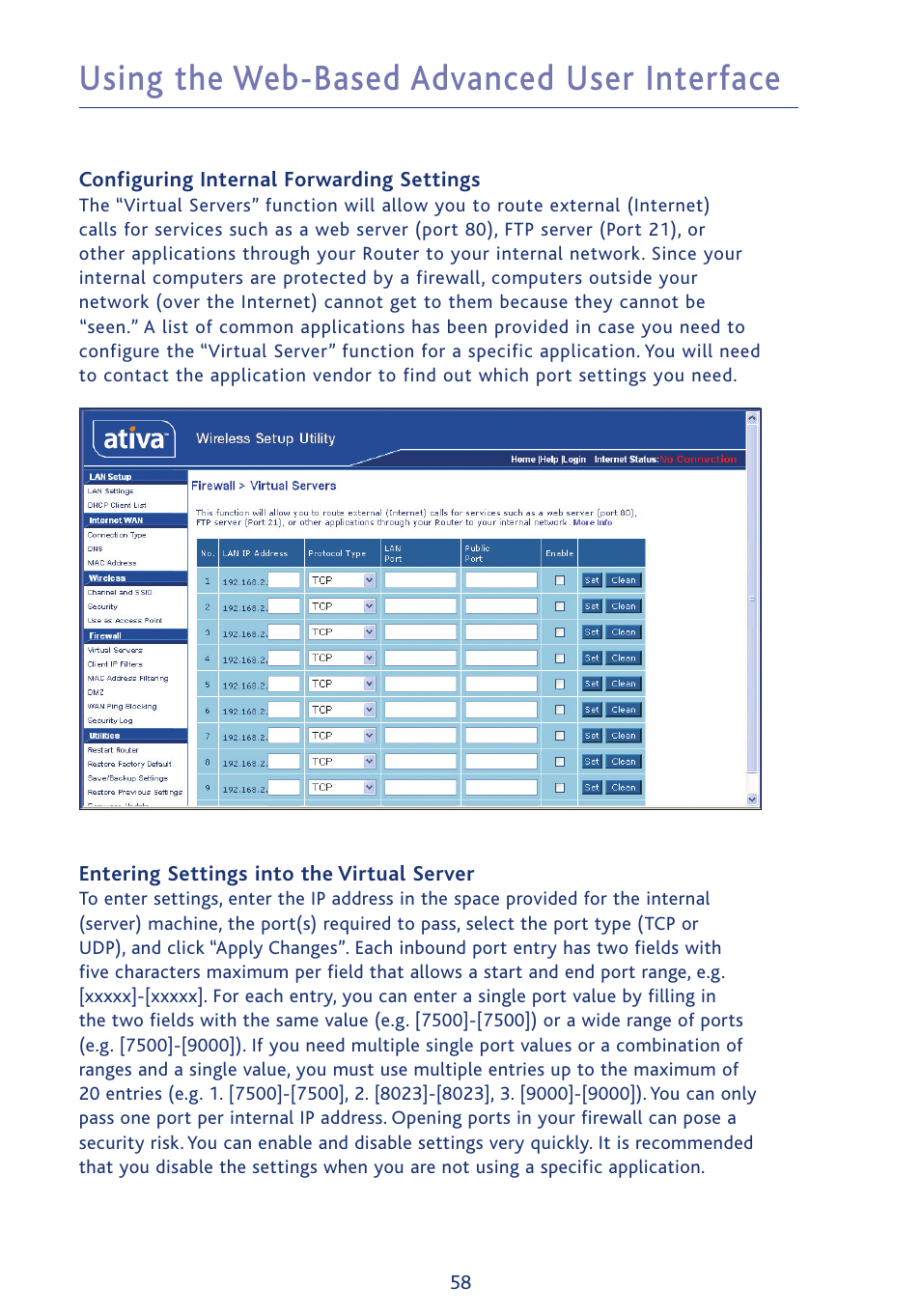 Using the web-based advanced user interface | Ativa AWGR54 User Manual | Page 60 / 106