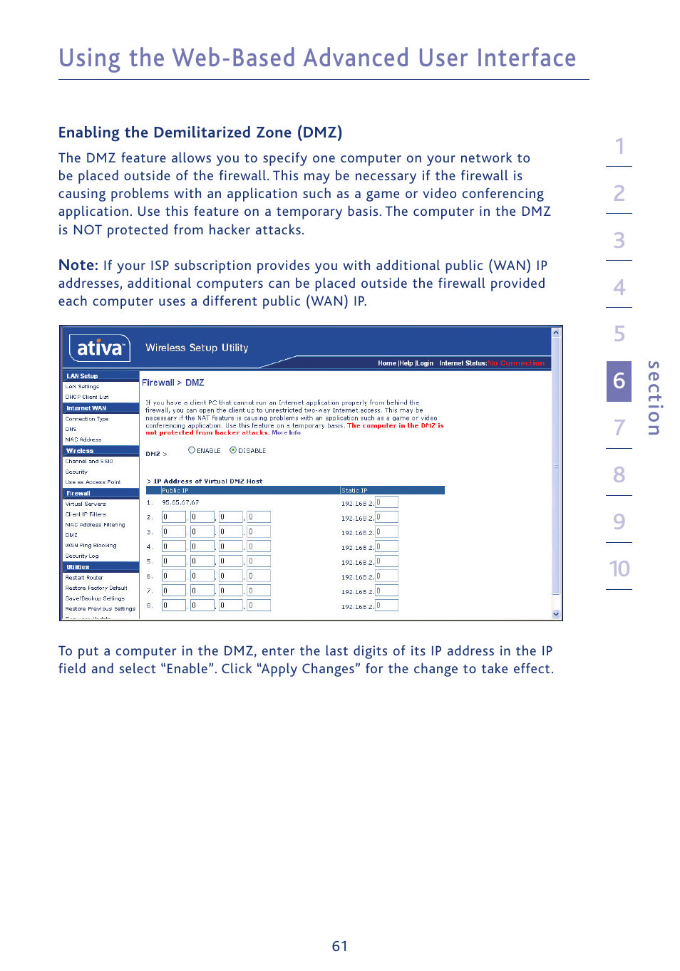 Using the web-based advanced user interface | Ativa AWGR54 User Manual | Page 63 / 106