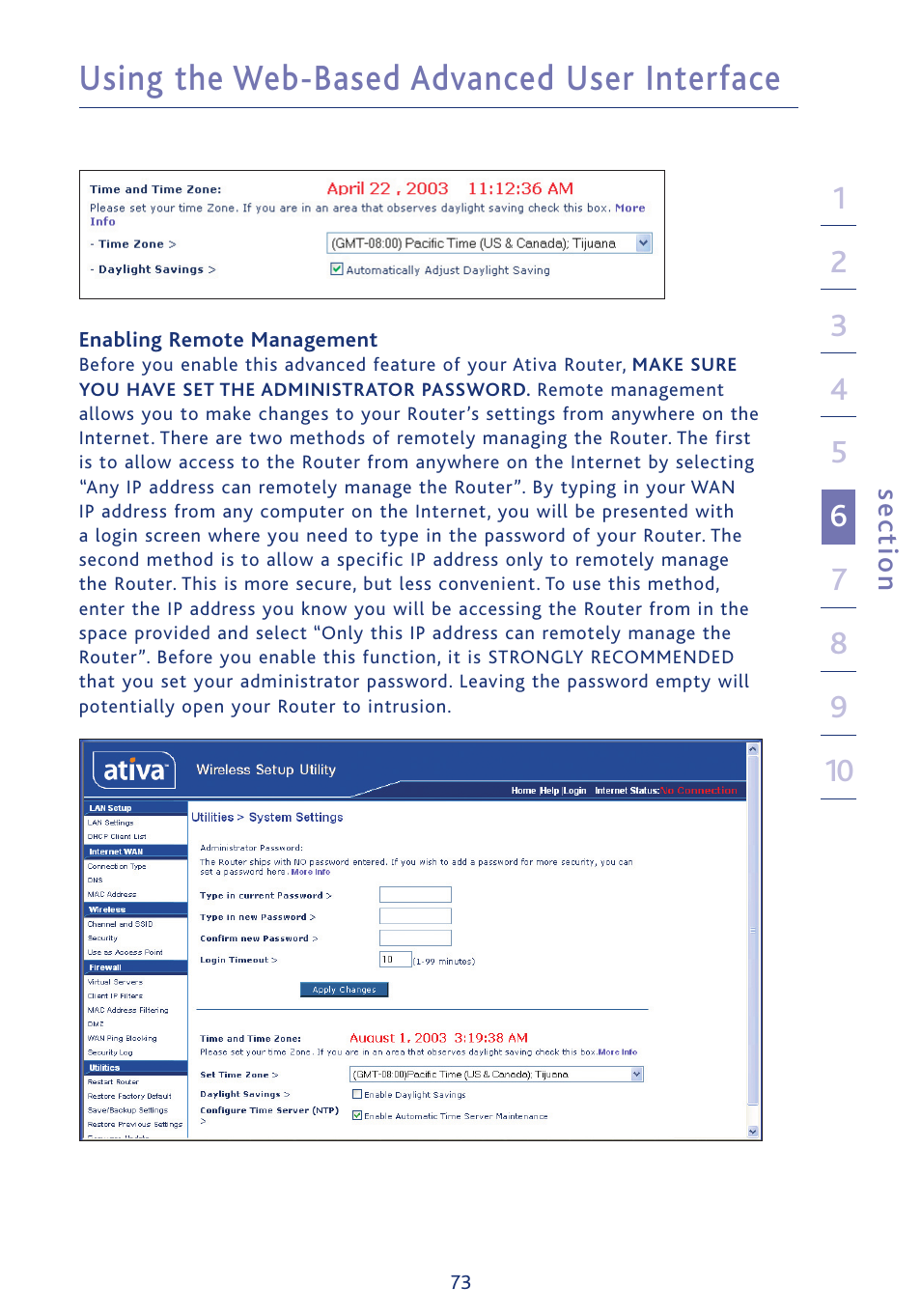 Using the web-based advanced user interface | Ativa AWGR54 User Manual | Page 75 / 106