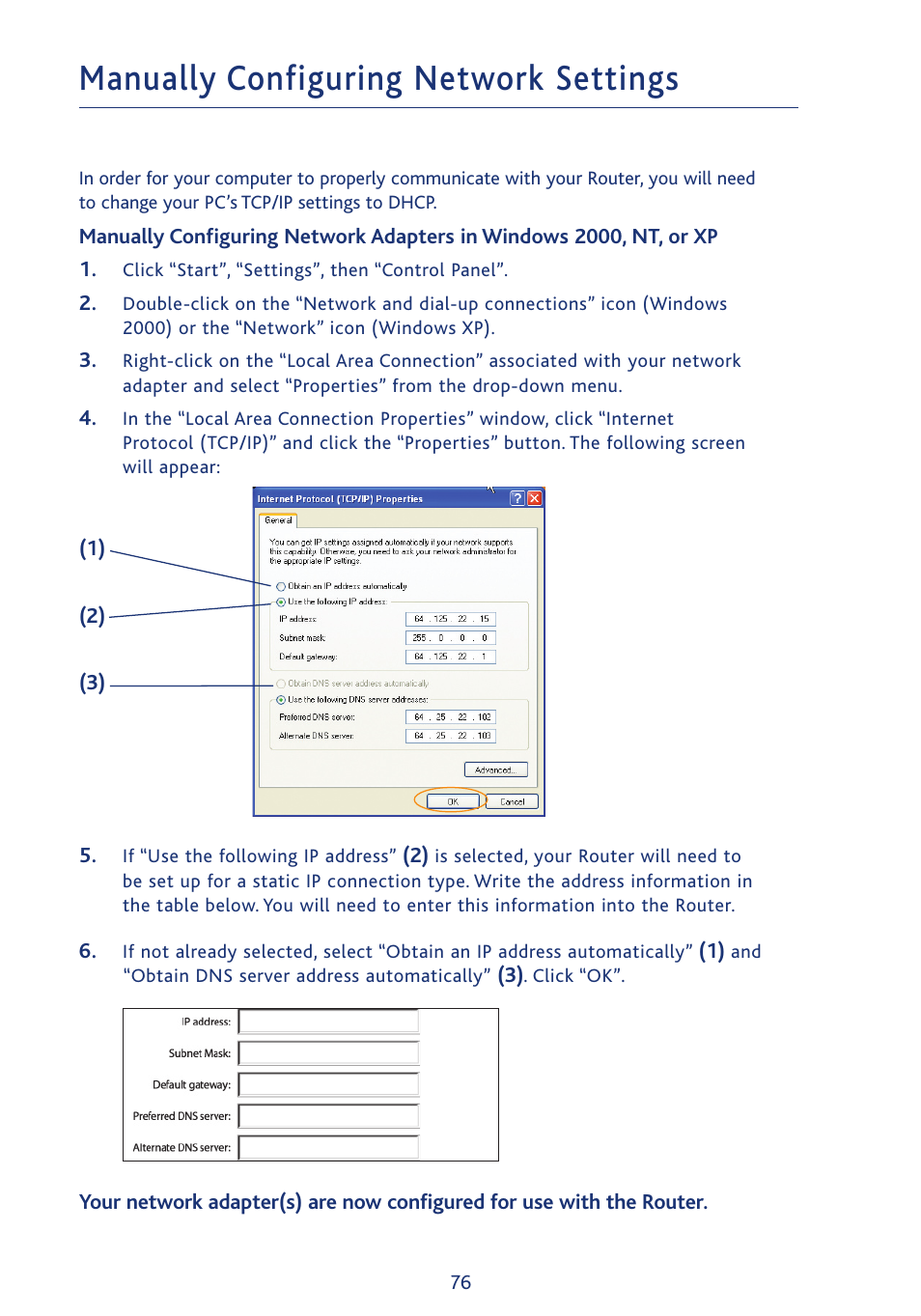Manually configuring network settings | Ativa AWGR54 User Manual | Page 78 / 106
