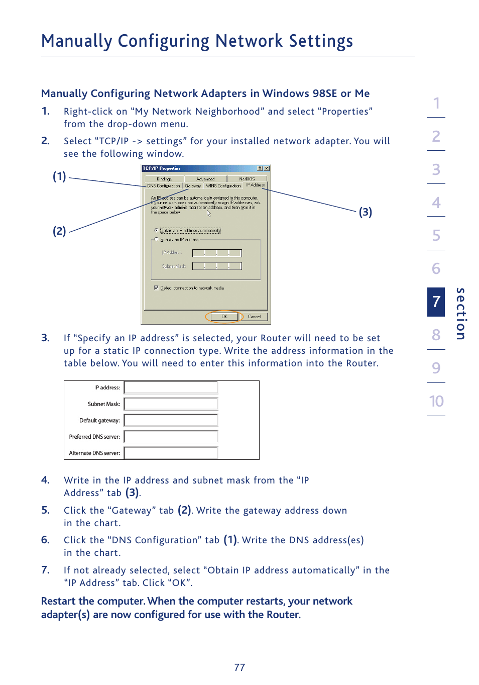 Manually configuring network settings, Se ct io n | Ativa AWGR54 User Manual | Page 79 / 106