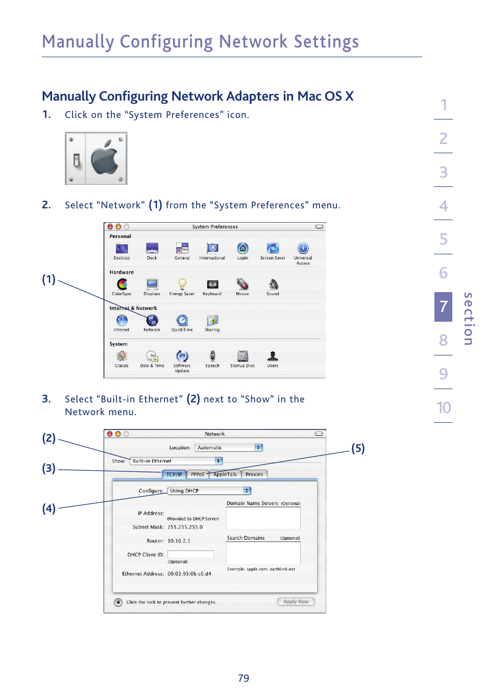 Manually configuring network settings, Se ct io n | Ativa AWGR54 User Manual | Page 81 / 106