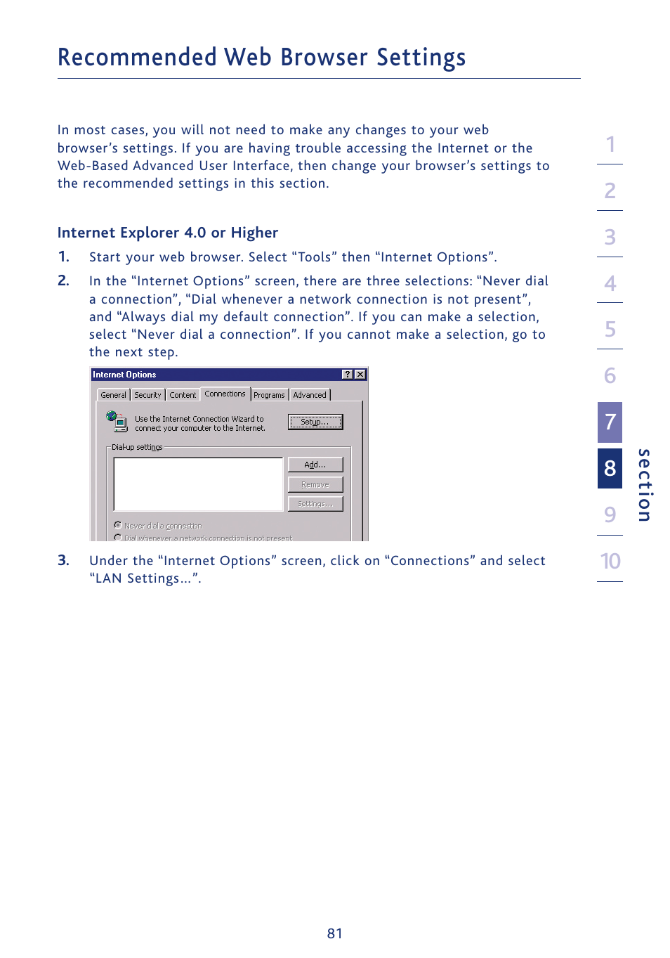 Recommended web browser settings | Ativa AWGR54 User Manual | Page 83 / 106