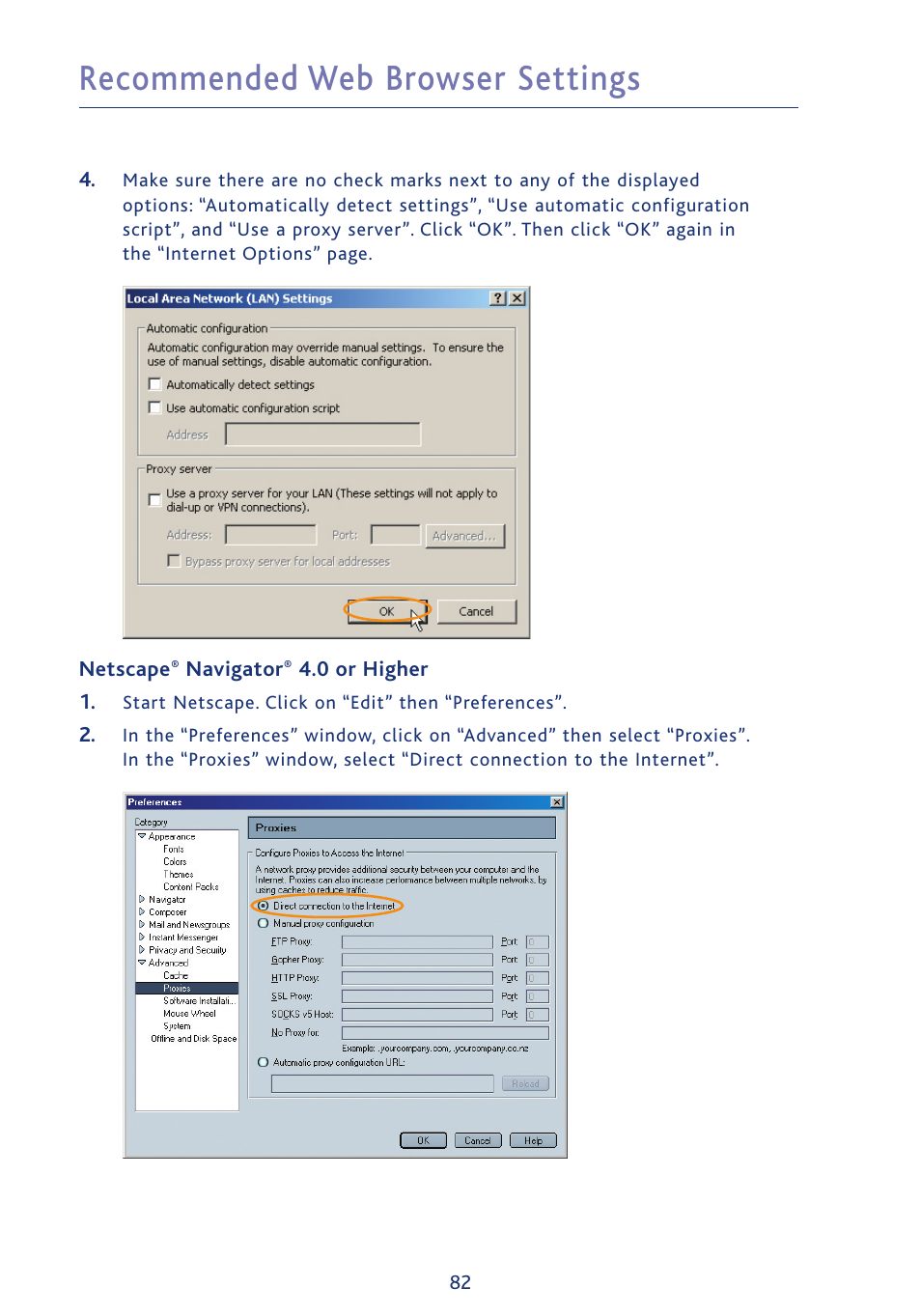 Recommended web browser settings | Ativa AWGR54 User Manual | Page 84 / 106