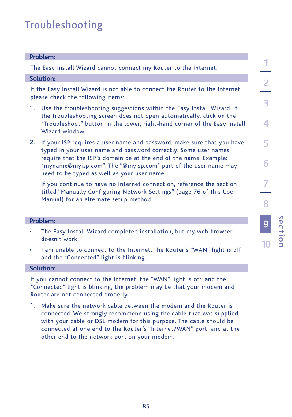 Troubleshooting, Se ct io n | Ativa AWGR54 User Manual | Page 87 / 106