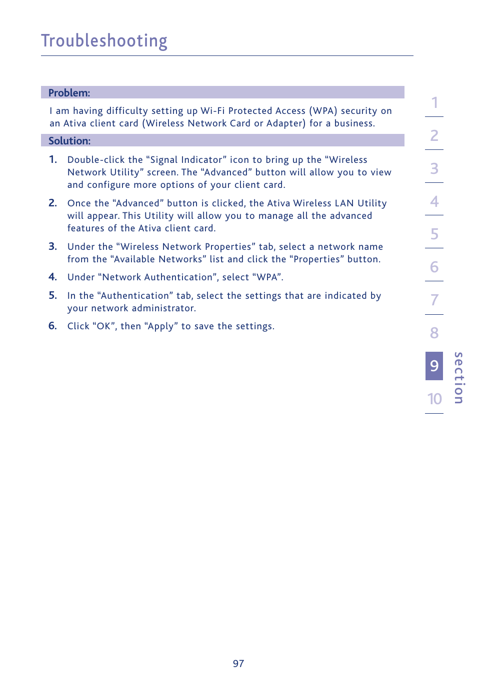 Troubleshooting, Se ct io n | Ativa AWGR54 User Manual | Page 99 / 106