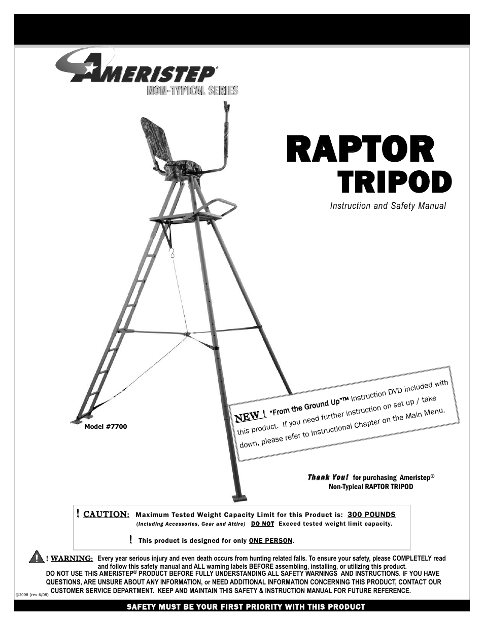 Ameristep RAPTOR TRIPOD 7700 User Manual | 12 pages