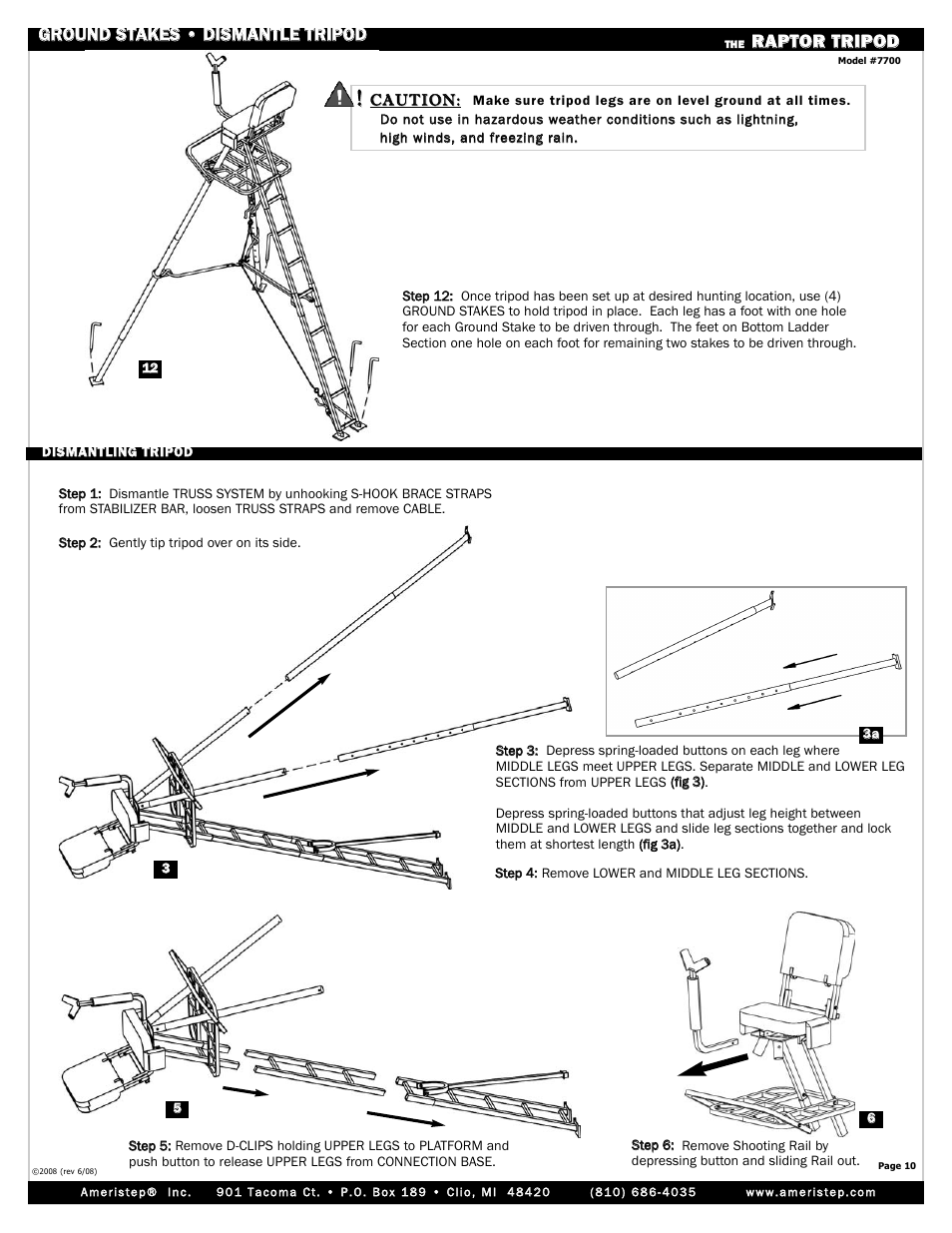 Rra ap pt to or r t tr riip po od d | Ameristep RAPTOR TRIPOD 7700 User Manual | Page 10 / 12