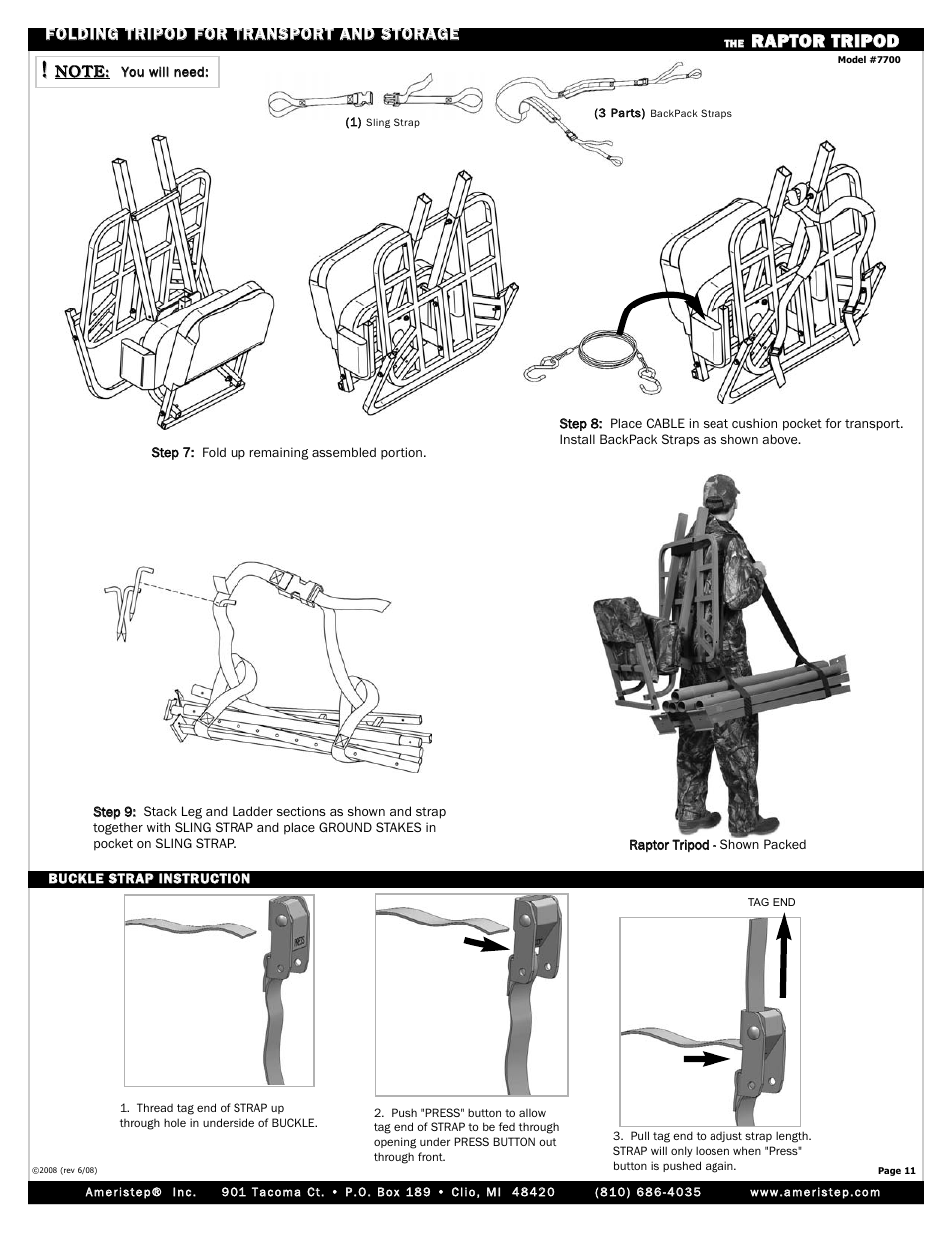 Rra ap pt to or r t tr riip po od d | Ameristep RAPTOR TRIPOD 7700 User Manual | Page 11 / 12