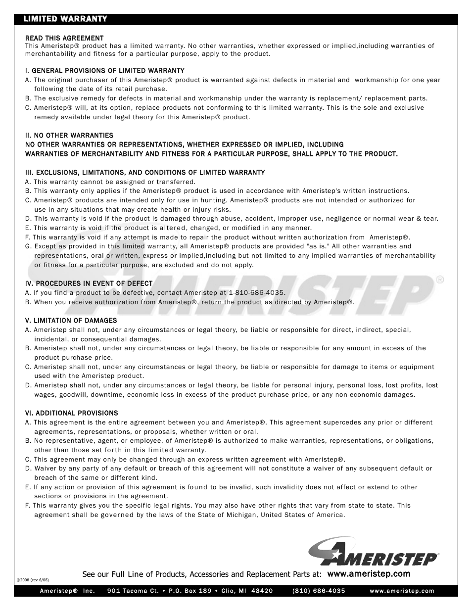 Ameristep RAPTOR TRIPOD 7700 User Manual | Page 12 / 12