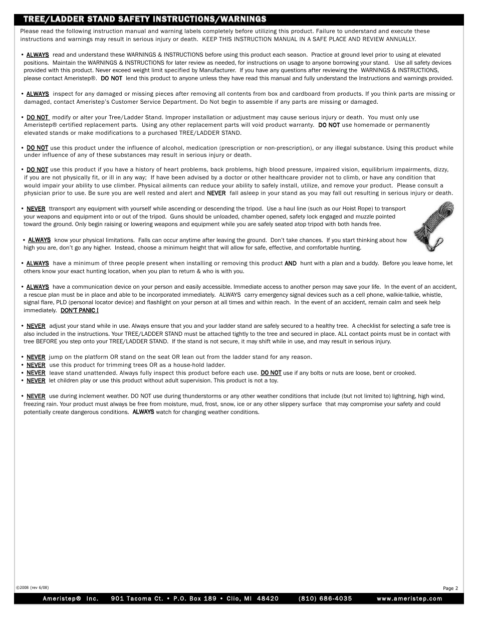 Ameristep RAPTOR TRIPOD 7700 User Manual | Page 2 / 12