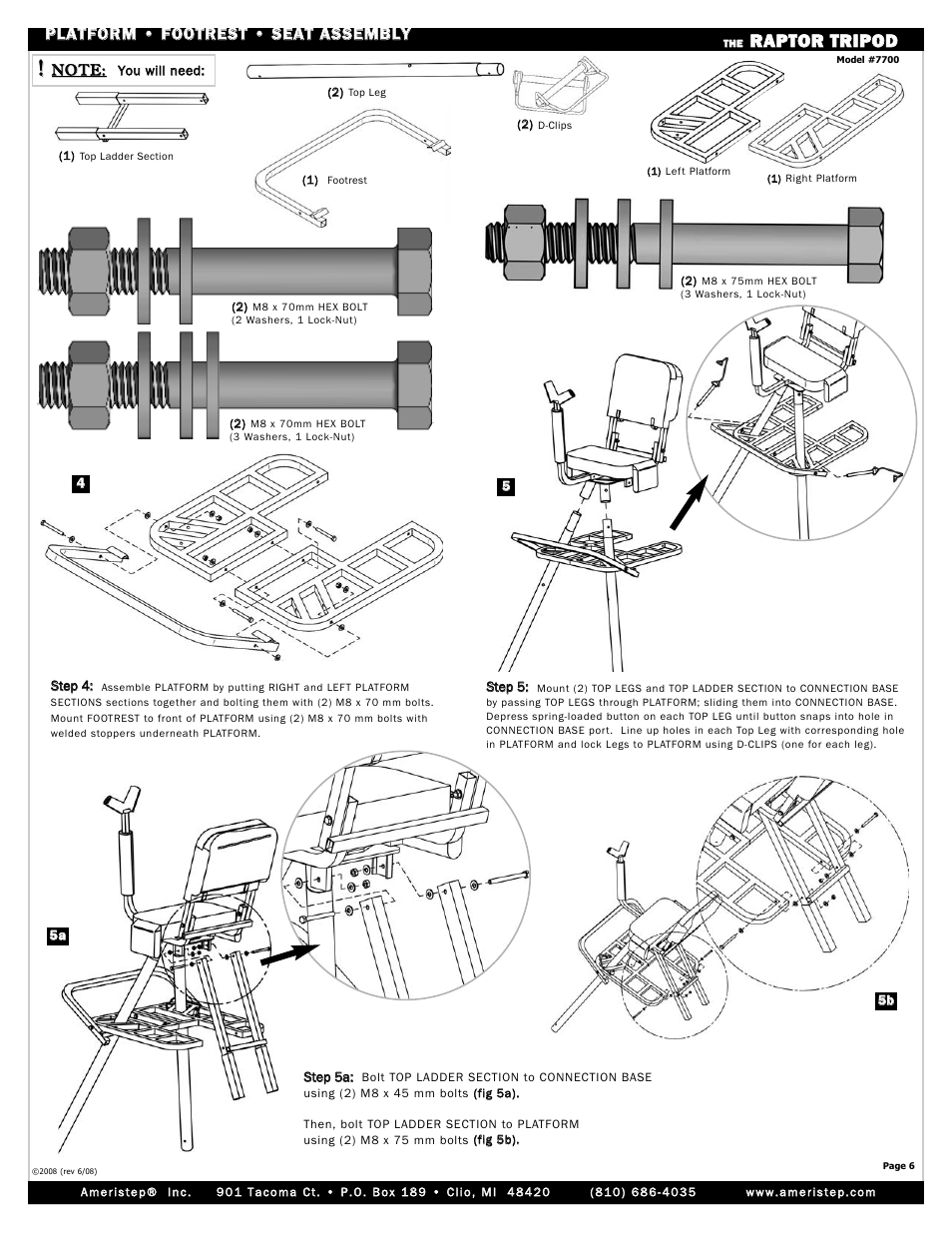 Rra ap pt to or r t tr riip po od d | Ameristep RAPTOR TRIPOD 7700 User Manual | Page 6 / 12