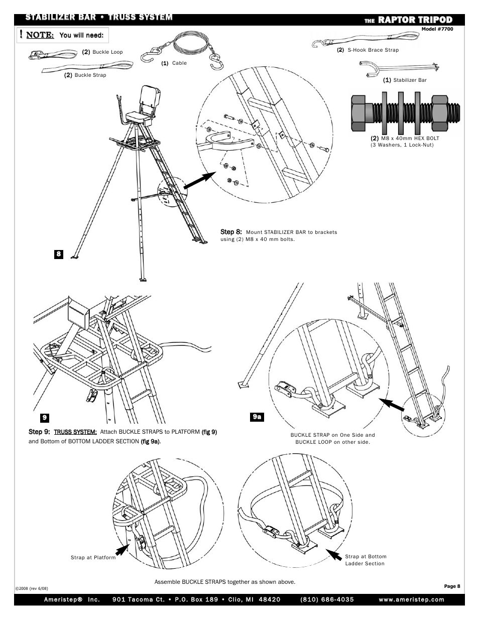 Rra ap pt to or r t tr riip po od d | Ameristep RAPTOR TRIPOD 7700 User Manual | Page 8 / 12