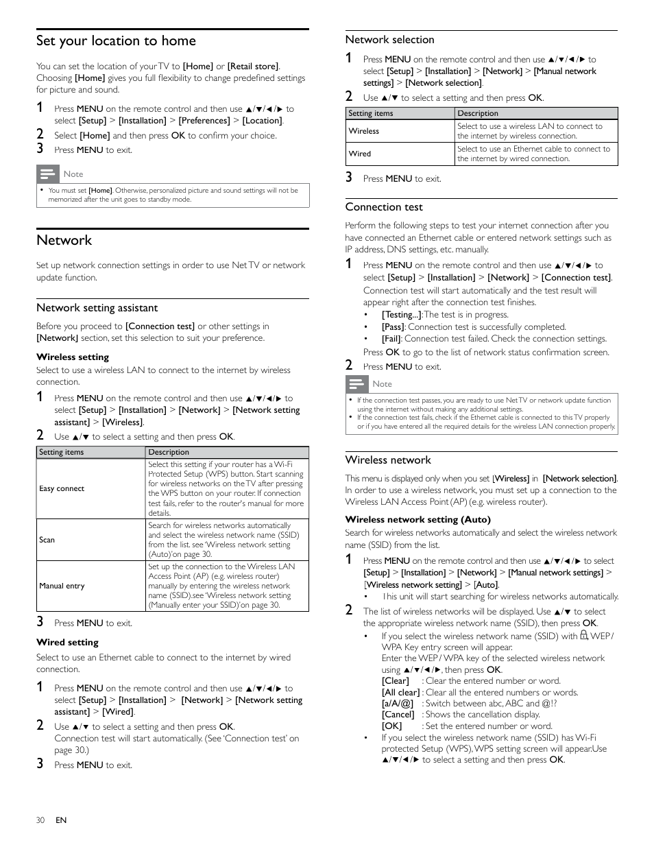 Set your location to home, Network | Philips 46PFL4706-F7 User Manual | Page 31 / 54