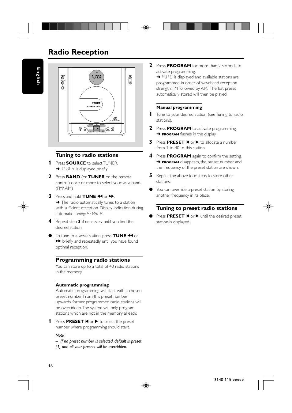 Radio reception | Philips MC235-37B User Manual | Page 16 / 20