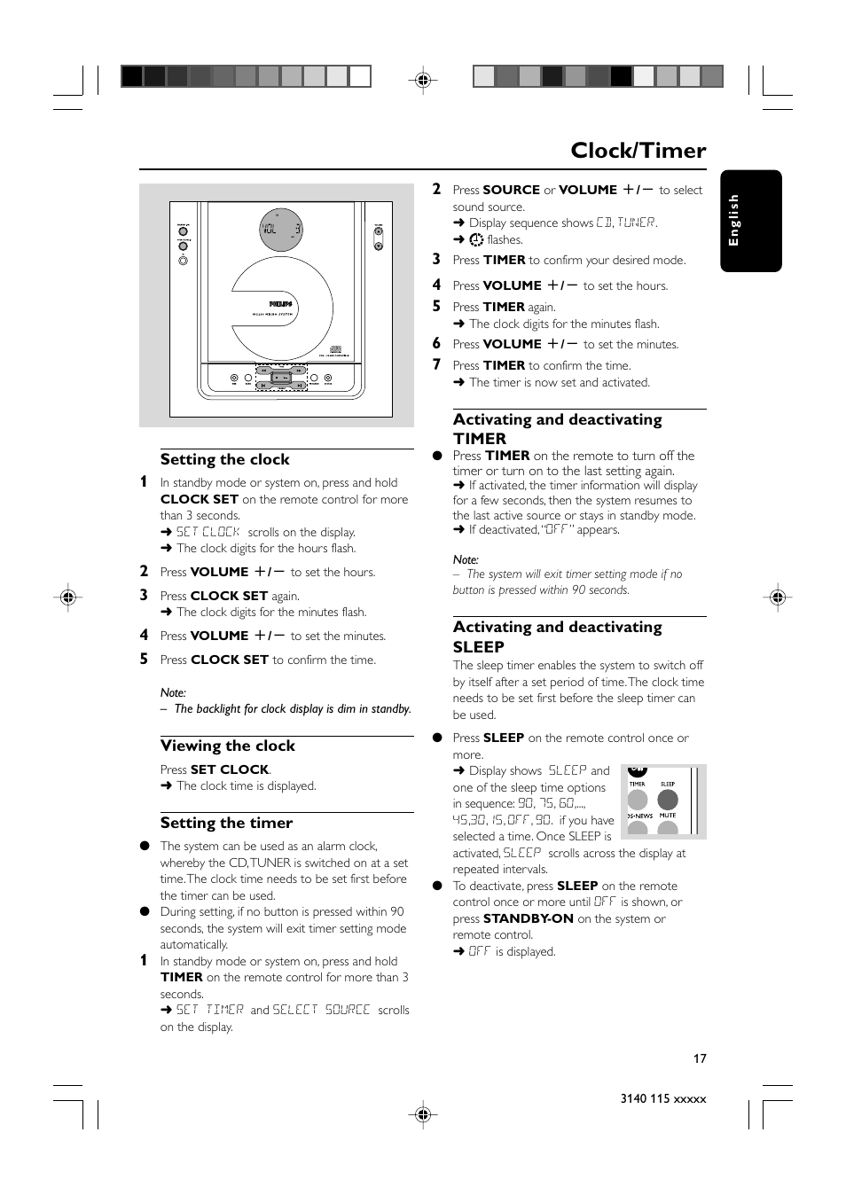 Clock/timer | Philips MC235-37B User Manual | Page 17 / 20