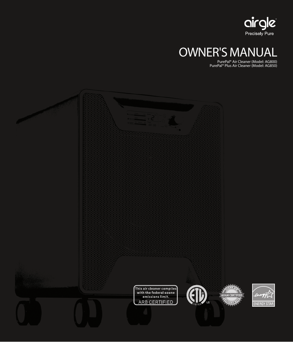 Airgle Airgyle PurePal Pure Air Cleaner AG850 User Manual | 23 pages
