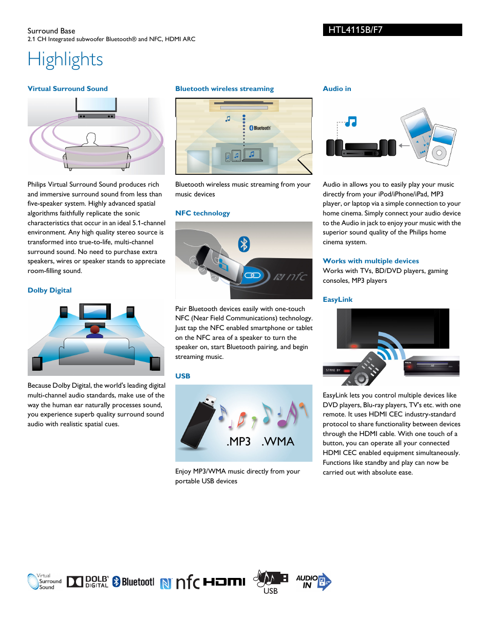 Highlights | Philips HTL4115B-F7 User Manual | Page 2 / 3