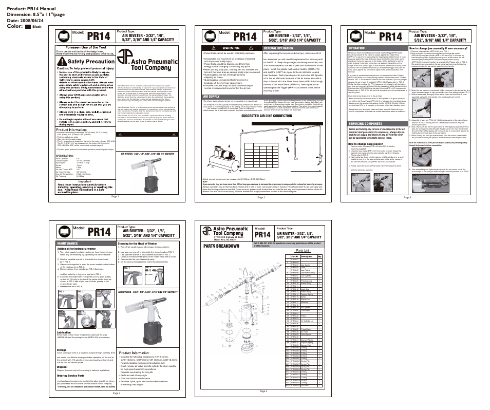 Pr14, Color | Astro Pneumatic PR14 User Manual | Page 2 / 5