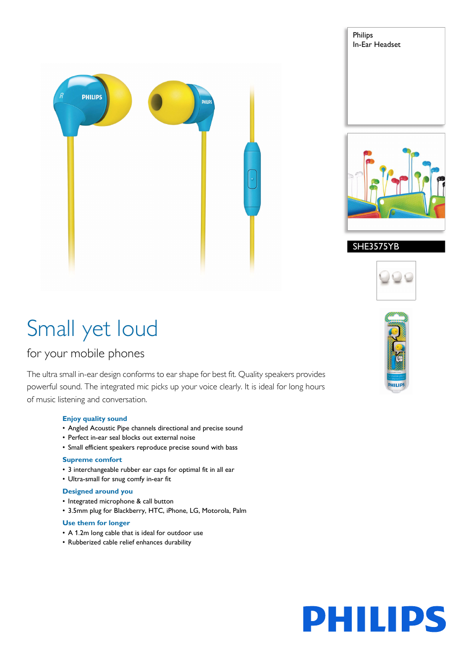 Philips SHE3575YB-28 User Manual | 2 pages