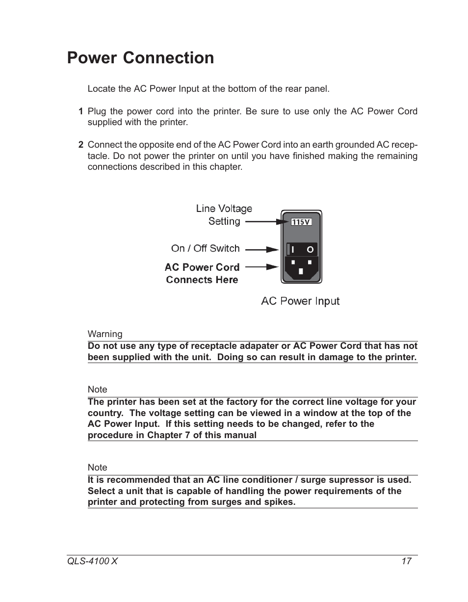 Power connection, Connect the ac power cord | Astro Pneumatic 22834-464 User Manual | Page 17 / 118