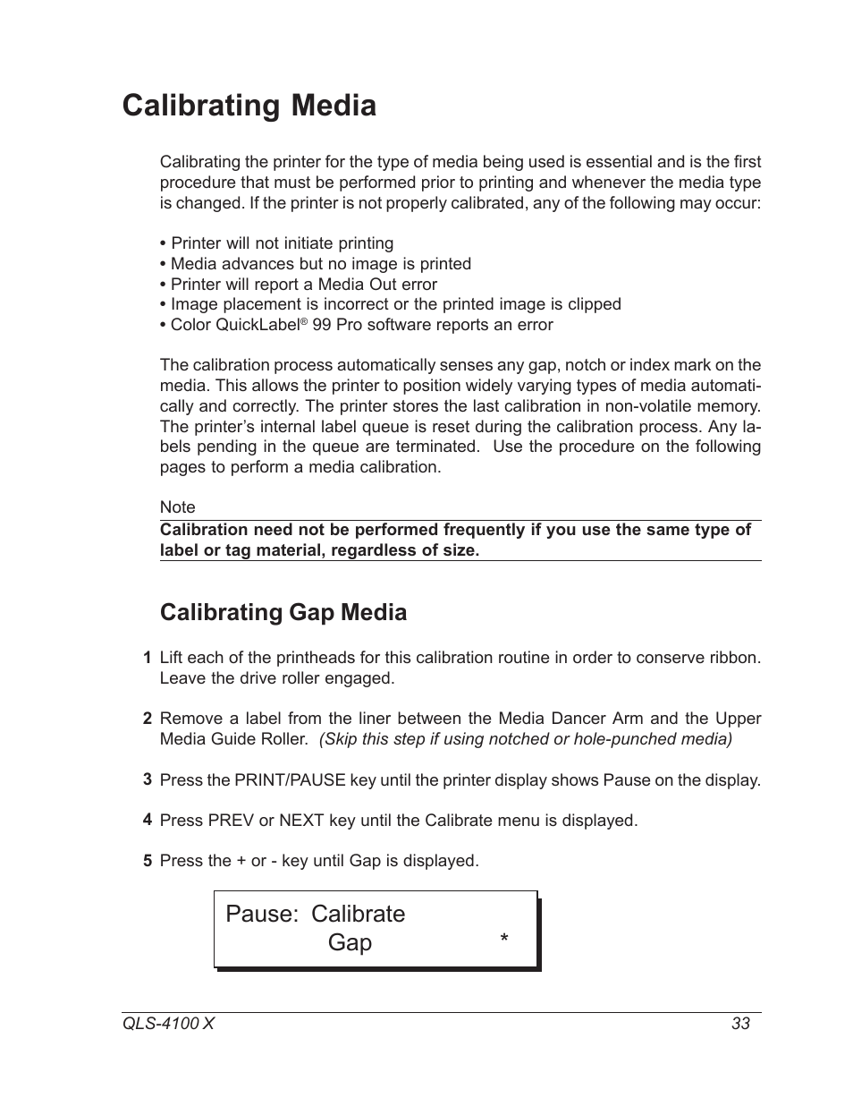 Calibrating media, Calibrating gap media, Pause: calibrate gap | Astro Pneumatic 22834-464 User Manual | Page 33 / 118
