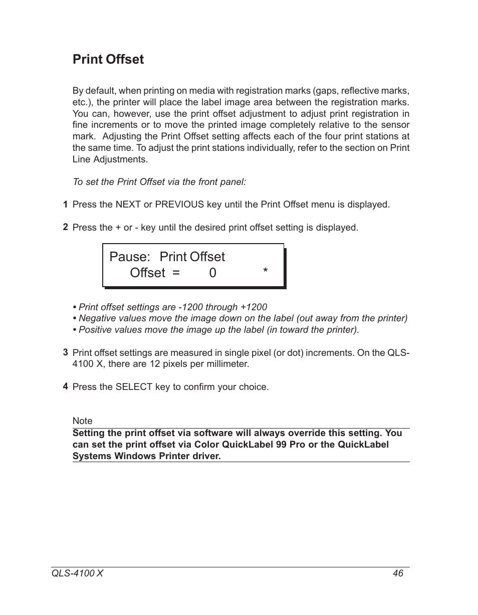 Print offset, Pause: print offset offset = 0 | Astro Pneumatic 22834-464 User Manual | Page 46 / 118