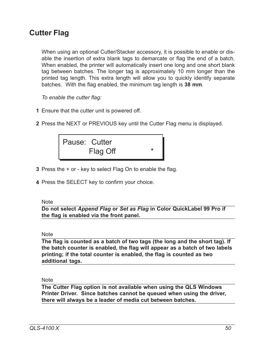 Cutter flag, Pause: cutter flag off | Astro Pneumatic 22834-464 User Manual | Page 50 / 118
