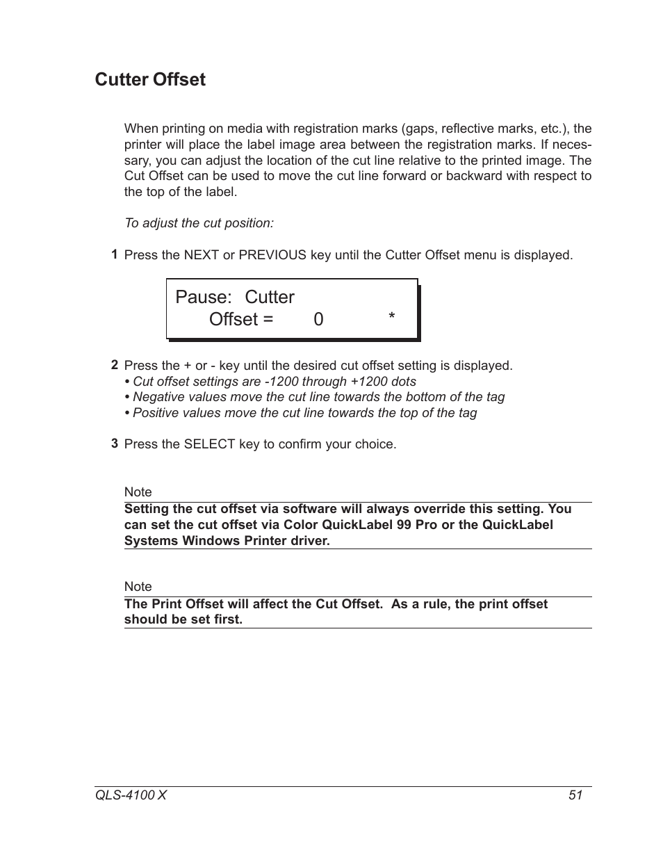 Cutter offset, Pause: cutter offset = 0 | Astro Pneumatic 22834-464 User Manual | Page 51 / 118